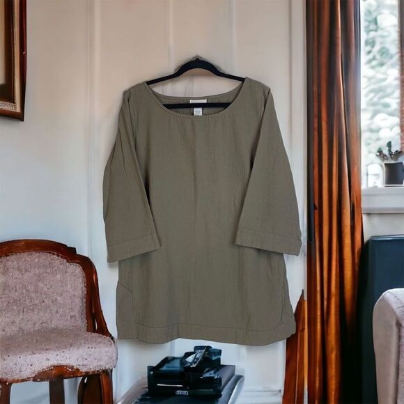 Soft Surroundings Gray Cotton Bell Sleeve Tunic Top Blouse Size L - Picture 1 of 9